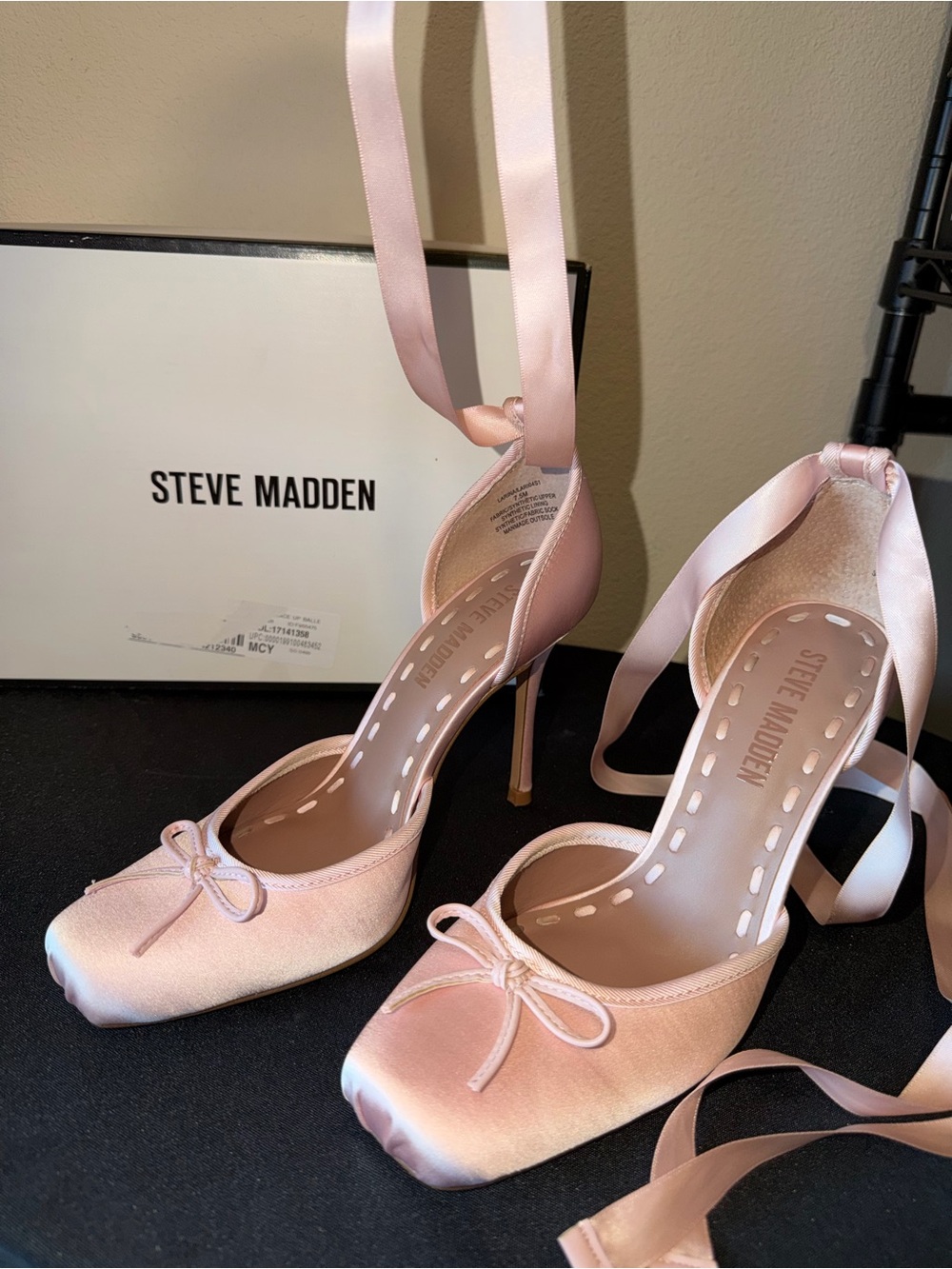 Steve Madden Blush Satin Ankle Tie Stiletto Pumps
